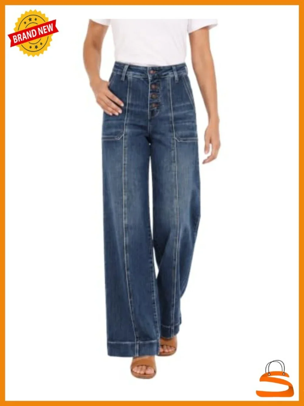 High Rise Wide Leg Dad Jeans Stretchy Tummy Control Denim Pants
